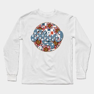 Retro Groovy Sunflower Mom American 4th Of July Mom Womens Long Sleeve T-Shirt